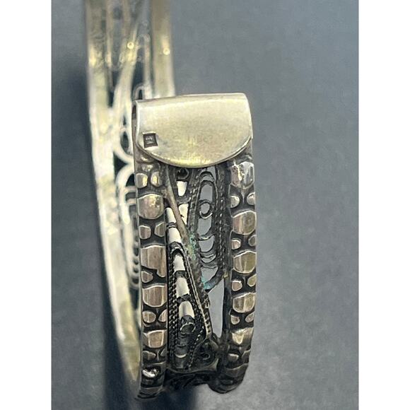 Sterling Silver Signed Open Filigree Nugget Border Cuff Bracelet 31 grams, 7.5” - Picture 9 of 11